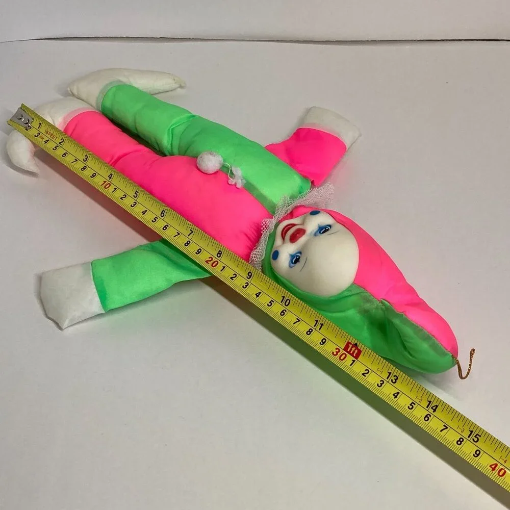Vintage Rubber Faced Clown Plush Doll Toy Unbranded Red Green White 14" - Picture 10 of 14